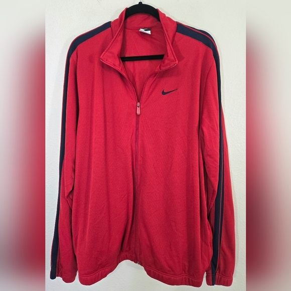 Nike Other - Nike Deep Red Full Zip Blue Sleeve Stripes Jacket Zip Side Pockets, size XXL